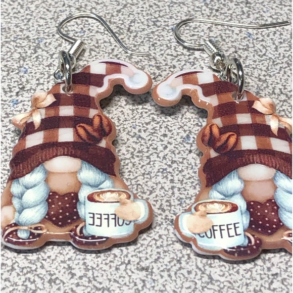 2/20 Time for coffee? Double sided lumber Jack/plaid gnome earrings -adorable! - Picture 2 of 5